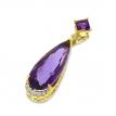 14K Yellow Gold Pear Amethyst and Diamond Semi Precious Dangle Pendant