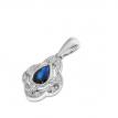 14K White Gold Pear Sapphire and Diamond Millgrain Precious Pendant