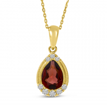 14K Yellow Gold Pear Garnet and Diamond Pendant