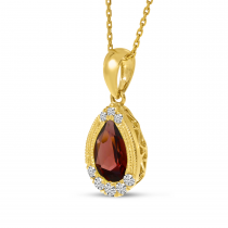 14K Yellow Gold Pear Garnet and Diamond Pendant