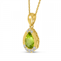 14K Yellow Gold Pear Peridot and Diamond Pendant