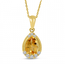14K Yellow Gold Pear Citrine and Diamond Pendant