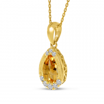 14K Yellow Gold Pear Citrine and Diamond Pendant