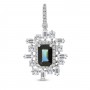 14K White Gold Octagon Sapphire Surrounded by Baguette, Princess and Round Diamonds Precious Pendant