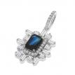 14K White Gold Octagon Sapphire Surrounded by Baguette, Princess and Round Diamonds Precious Pendant