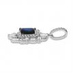 14K White Gold Octagon Sapphire Surrounded by Baguette, Princess and Round Diamonds Precious Pendant