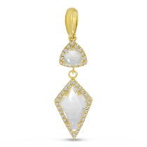 14K Yellow Gold Fancy Cut White Topaz & Diamond Drop Pendant