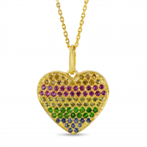 14K Yellow Gold Rainbow Sapphire Heart Pendant