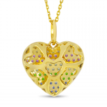 14K Yellow Gold Rainbow Sapphire Heart Pendant