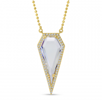 14K Yellow Gold Diamond Shape White Topaz and diamond Necklace