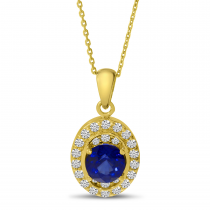 14K Yellow Gold Round Halo Precious Pendant 