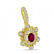 14K Yellow Gold Ruby and Diamond Beaded Pendant