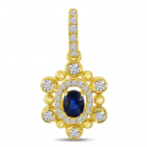 14K Yellow Gold Sapphire and Diamond Beaded Pendant