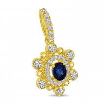 14K Yellow Gold Sapphire and Diamond Beaded Pendant