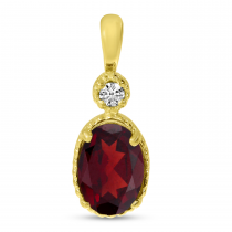 14K Yellow Gold Oval Garnet Millgrain Birthstone Pendant