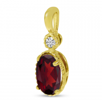 14K Yellow Gold Oval Garnet Millgrain Birthstone Pendant