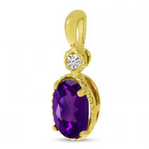 14K Yellow Gold Oval Amethyst Millgrain Birthstone Pendant