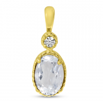 14K Yellow Gold Oval White Topaz Millgrain Birthstone Pendant