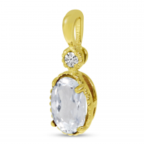 14K Yellow Gold Oval White Topaz Millgrain Birthstone Pendant