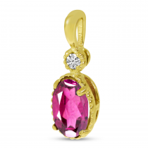 14K Yellow Gold Oval Pink Tourmaline Millgrain Birthstone Pendant