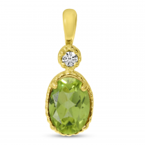 14K Yellow Gold Oval Peridot Millgrain Birthstone Pendant