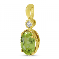 14K Yellow Gold Oval Peridot Millgrain Birthstone Pendant