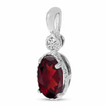 14K White Gold Oval Garnet Millgrain Birthstone Pendant