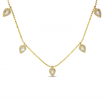 14K Yellow Gold Five Station Dangle Pear White Topaz and Diamond Necklace