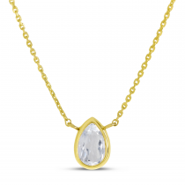 14K Yellow Gold Pear White Topaz Birthstone Necklace