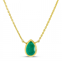 14K Yellow Gold Pear Emerald Birthstone Necklace