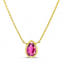 14K Yellow Gold Pear Pink Tourmaline Birthstone Necklace