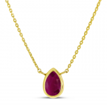 14K Yellow Gold Pear Ruby Birthstone Necklace