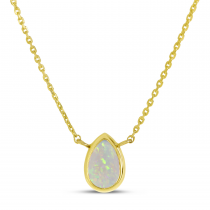 14K Yellow Gold Pear Opal Birthstone Necklace