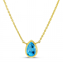 14K Yellow Gold Pear Blue Topaz Birthstone Necklace