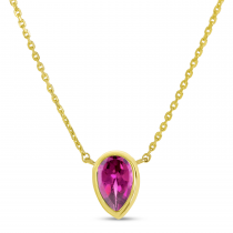 14K Yellow Gold Pear Pink Tourmaline Birthstone Necklace