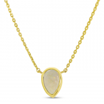 14K Yellow Gold Pear Opal Birthstone Necklace