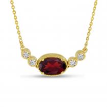 14K Yellow Gold Oval Garnet Birthstone Millgrain Necklace