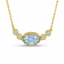 14K Yellow Gold Oval Aquamarine Birthstone Millgrain Necklace