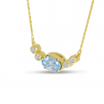 14K Yellow Gold Oval Aquamarine Birthstone Millgrain Necklace