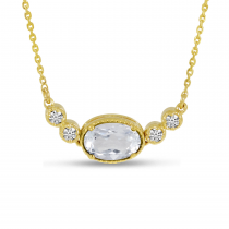 14K Yellow Gold Oval White Topaz Birthstone Millgrain Necklace