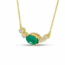 14K Yellow Gold Oval Emerald Birthstone Millgrain Necklace