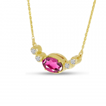 14K Yellow Gold Oval Pink Tourmaline Birthstone Millgrain Necklace