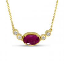 14K Yellow Gold Oval Ruby Birthstone Millgrain Necklace