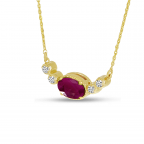 14K Yellow Gold Oval Ruby Birthstone Millgrain Necklace