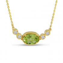 14K Yellow Gold Oval Peridot Birthstone Millgrain Necklace