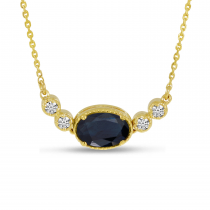 14K Yellow Gold Oval Sapphire Birthstone Millgrain Necklace