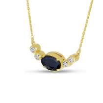 14K Yellow Gold Oval Sapphire Birthstone Millgrain Necklace