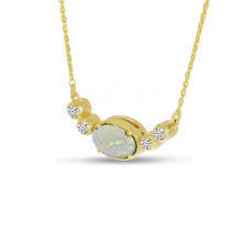 14K Yellow Gold Oval Opal Birthstone Millgrain Necklace