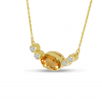 14K Yellow Gold Oval Citrine Birthstone Millgrain Necklace