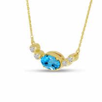 14K Yellow Gold Oval Blue Topaz Birthstone Millgrain Necklace